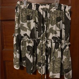 Zara Green Brown Mini Bubble Skirt with Smocked Tiered Design for Casual Wear